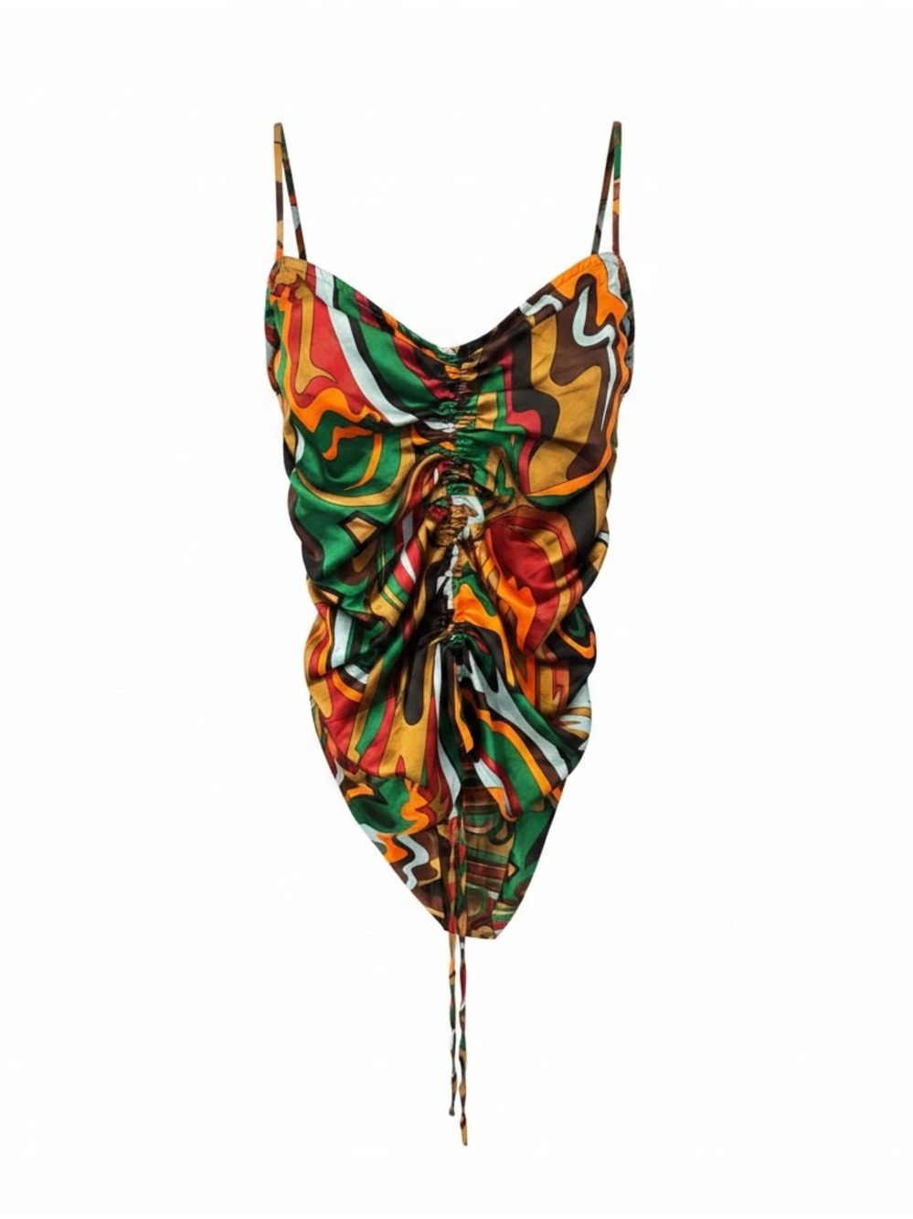 PrettyLittleThing Kids Ruched One-Piece Swimsuit in Green, Orange, Brown & Red